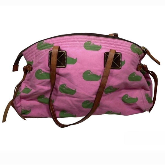 Dooney & Bourke Satchel Pink Green Duck Hobo Zip Handbag Purse - Picture 1 of 8